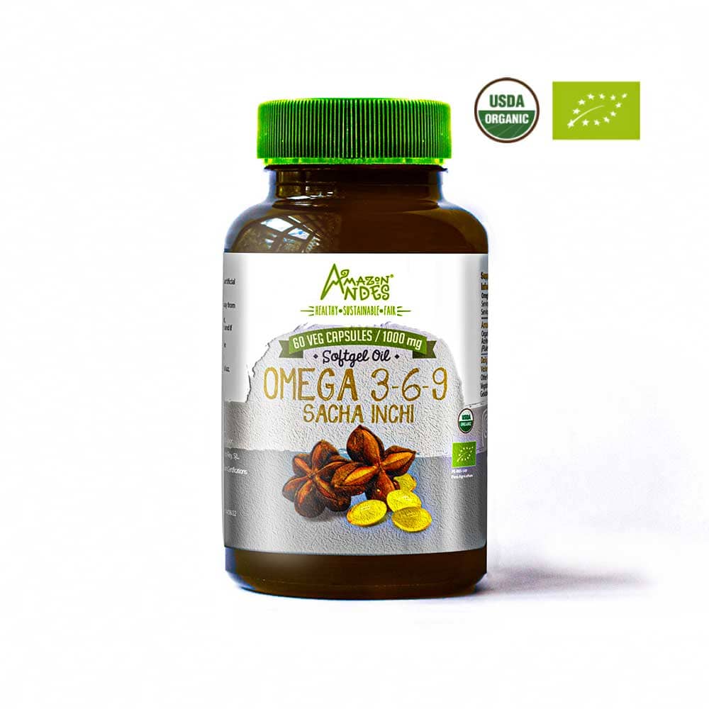 Sacha Inchi Oil Softgels 1000 mg | Organic Omega-3-6-9 (Mercury-Free) | 60 Softgel Capsules | Odorless from Peru