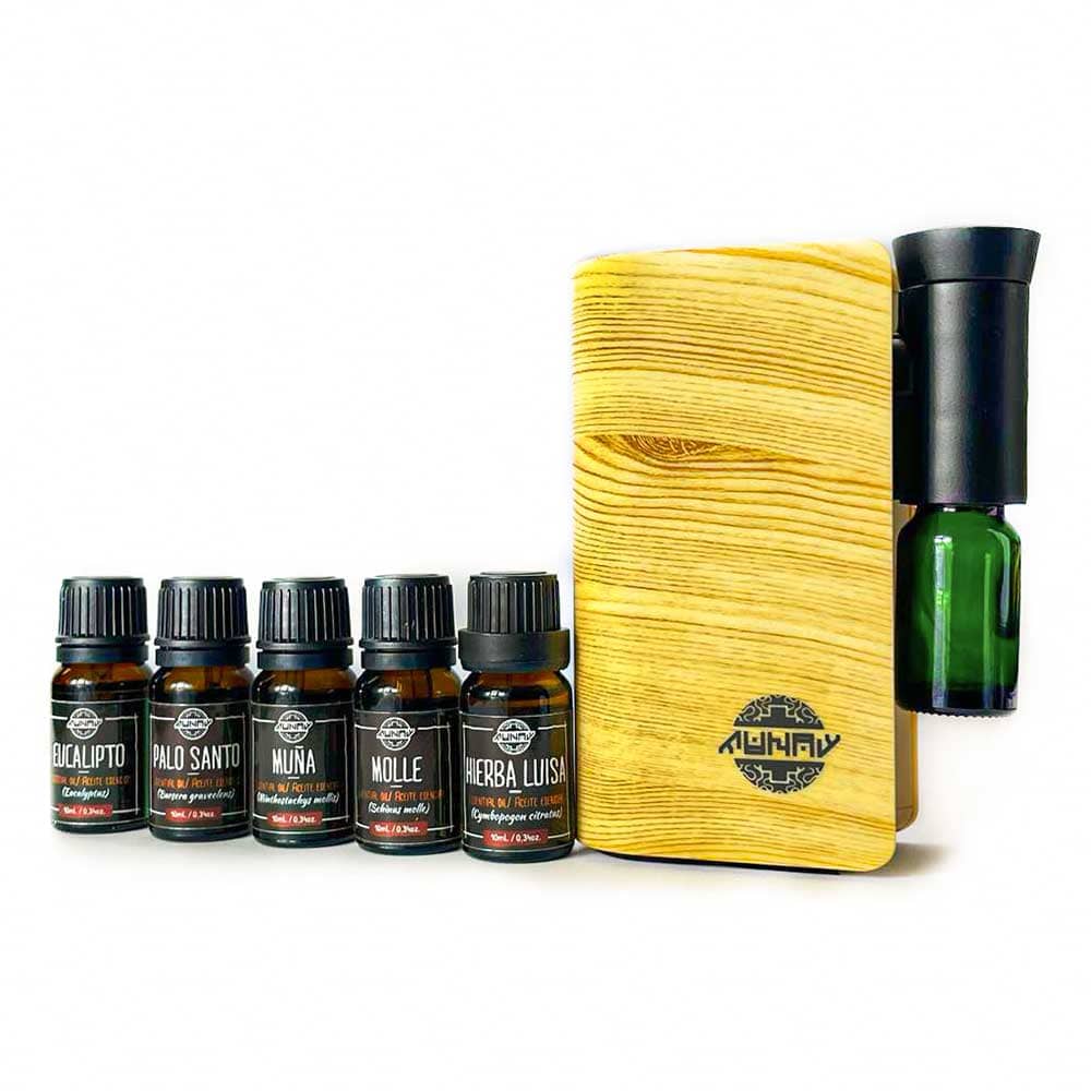 Pack Aromaterapia Andina | Difusor Eléctrico Inalámbrico + Aceite Esencial 10 ml | Palo Santo & Más