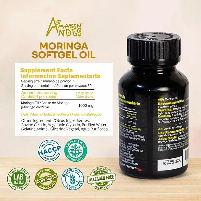 Moringa Leaf Liquid Extract Softgels | Highly Concentrated 1000 mg/Serving | 100 Softgel Capsules | Immune & Energy — image 2