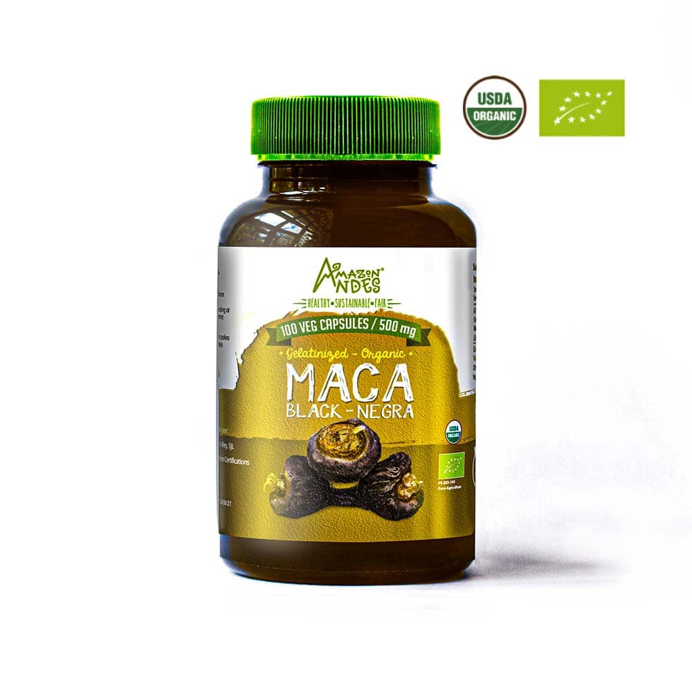 Organic Black Maca Capsules | Men's Energy, Vitality & Stamina | 100 Vegan Pills (500 mg) | USDA Organic, Non-GMO