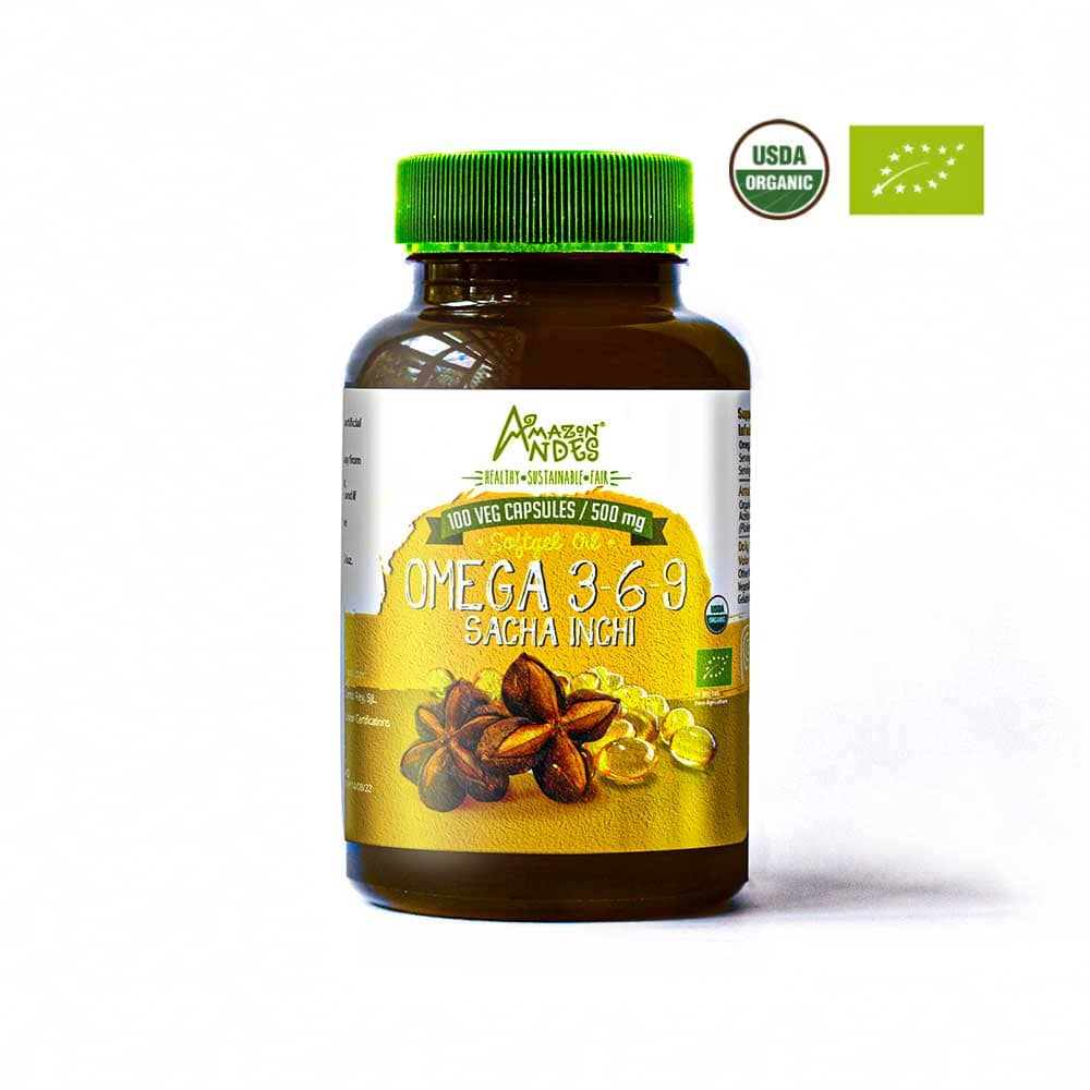 Sacha Inchi Softgel Capsules | Plant Omega-3-6-9 (Mercury-Free) | 100 Vegan Pills (500 mg) | USDA Organic, Non-GMO